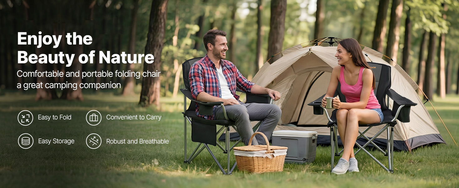 Складні кемпінгові крісла VEVOR 2 шт, надміцні (204 кг), з підлокотниками та підсклянником, для риболовлі та відпочинку на природі