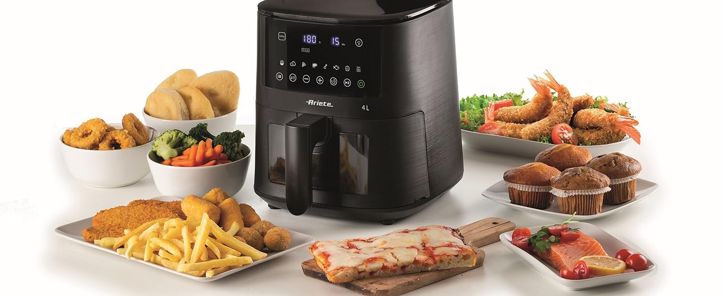 Фритюрниця аероном 4L Ariete 4633, 1400 Вт, 9 програм, Shake & Grill, до 200°C, чорний