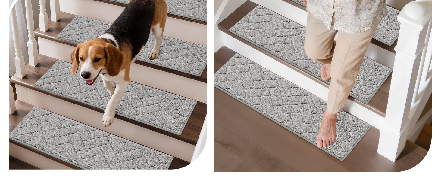 Килимки на сходи BEQHAUSE антиковзні, 22x70 см, сірі (15 шт.) - для дітей, літніх людей, домашніх тварин, машинне прання
