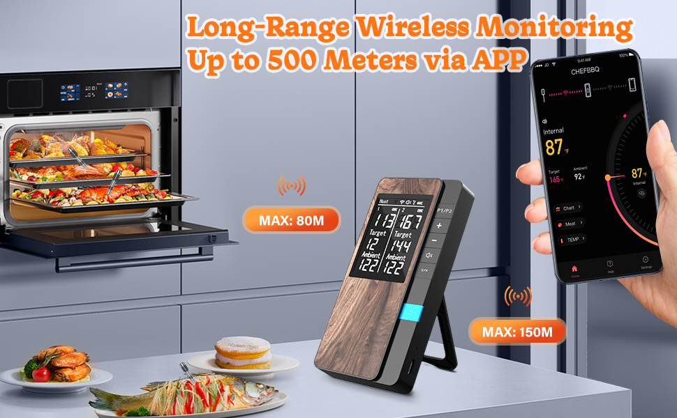 Бездротовий термометр для м'яса та гриля з Bluetooth та двома зондами, IP67, для приготування на грилі, в духовці, для копчення