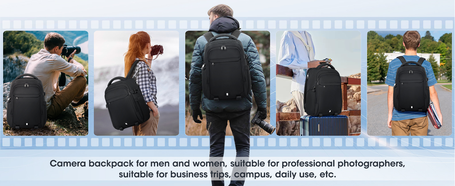 Рюкзак для фотокамери RAINSMORE з відділенням для ноутбука 14 дюймів, чорний, з дощовиком. Підходить для Canon, Nikon, Sony (DSLR, SLR)