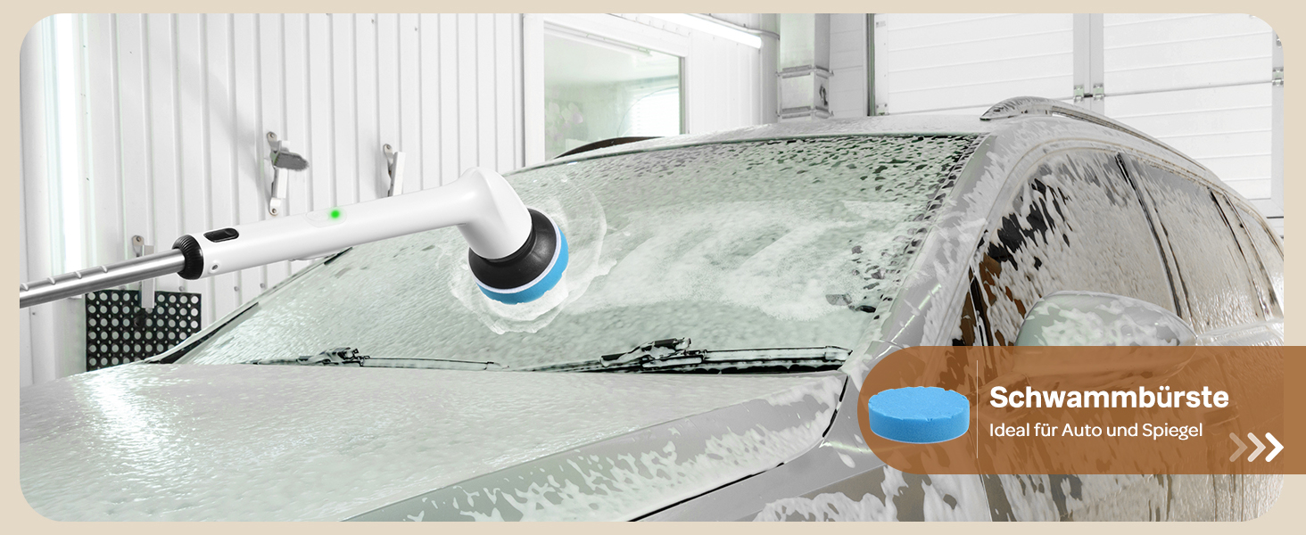 Електрична щітка для прибирання LyriFine, водонепроникна IPX7, з довгим руків'ям, 2 швидкості, з набором змінних насадок, для ванної кімнати, білий