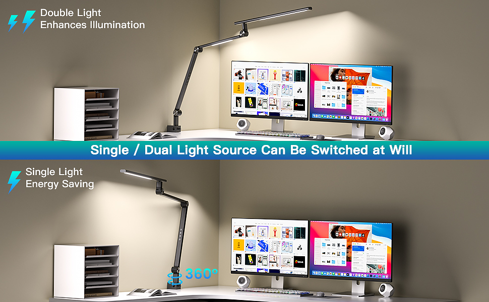 VERSKI LED Desk Lamp with Adjustable Brightness & Color Temperature - 18W Dual Light Source, Clamp-On, Eye Protection, Daylight Lamp for Home Office & Study