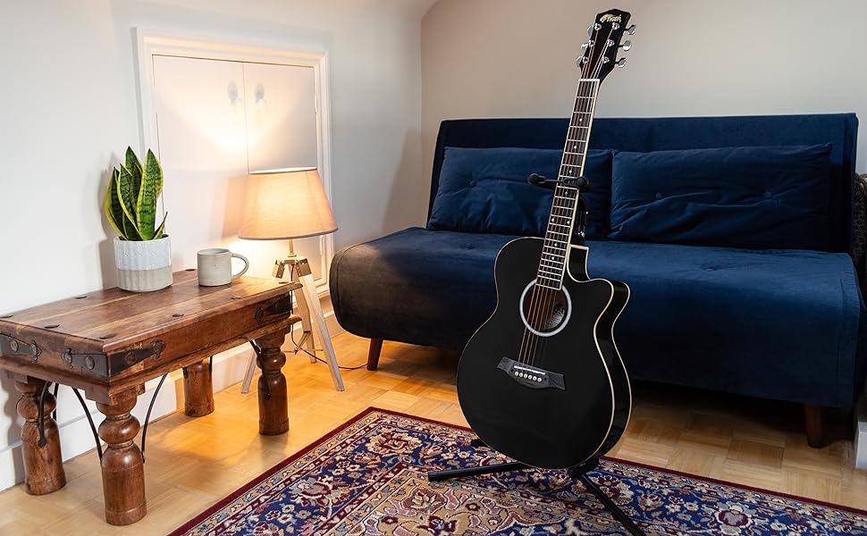 Акустична гітара TIGER ACG1-BK з металевими струнами, чорна, з повною верхньою часткою, для початківців