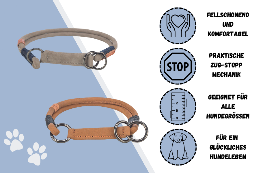 Нашийник для собак TRIXIE Zug-Stopp з обмеженням тяги, шкіряний, сірий, L-XL