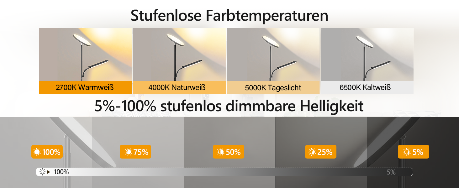 Стійка лампа для вітальні з регулюванням яскравості, 42W LED, 4200LM, з регулюванням кольору 2700K-6500K, з пультом та сенсорним керуванням