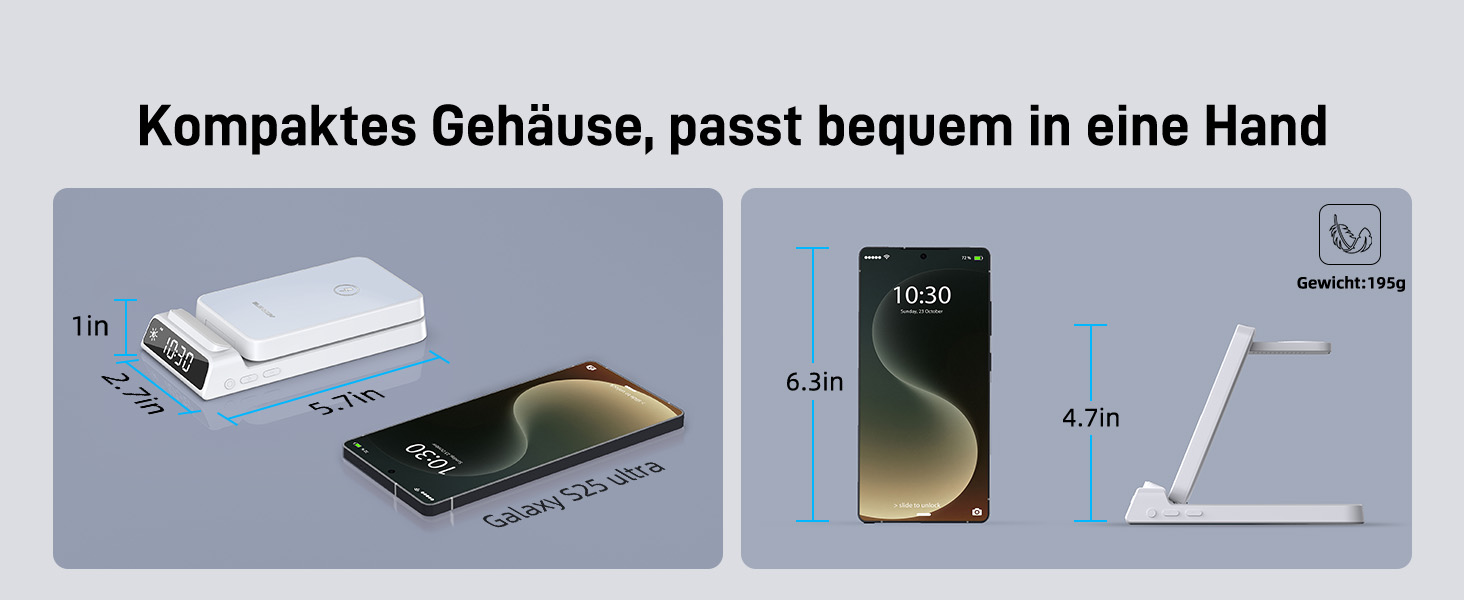 Бездротова зарядка для Samsung з годинником: станція для Galaxy S25 Ultra/S24/Z Fold 6/Flip 7/Bud, Watch, серій 8/7/6/5Pro, 3 в 1, сірий (білий)