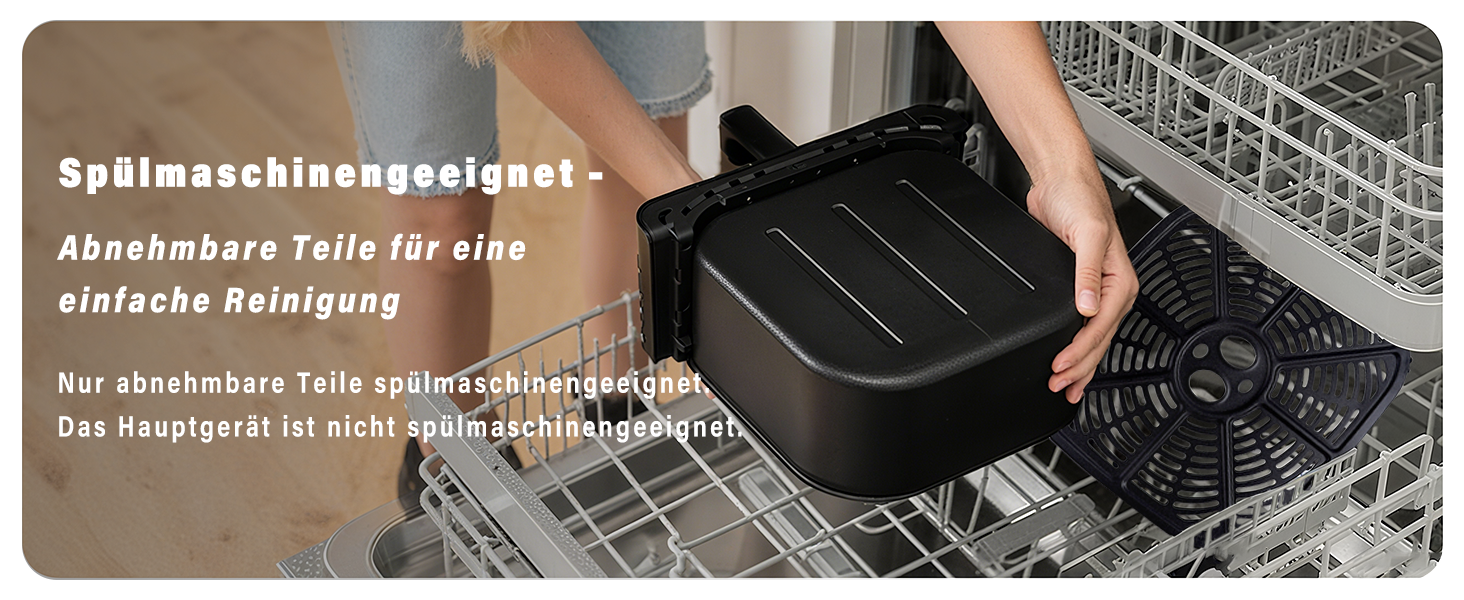 Фритюрниця повітряна 6L з окремим кошиком, прозорим вікном та 7 програмами - тиха, легко чиститься, з таймером та сенсорним екраном, 10 листків пергаменту для сімейного використання (Чорна)