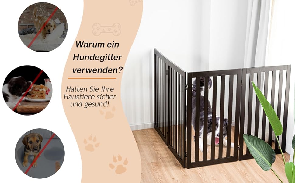 Захисний бар'єр для собак Costway, 89 см, 4 панелі, дерев'яний, розкладний, для дітей, захист від сходів, білий