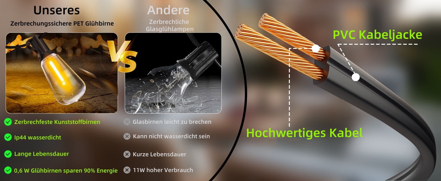 Світлодіодна гірлянда AzureStar для вулиці, 15 метрів, 2700K, ST38, IP44, для декору саду, балкону, вечірки, фестивалю