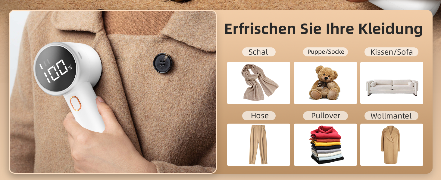 Електричний видалення ворсу для одягу з 6 лезами та 3 швидкостями, LED-дисплей, Elfenbein