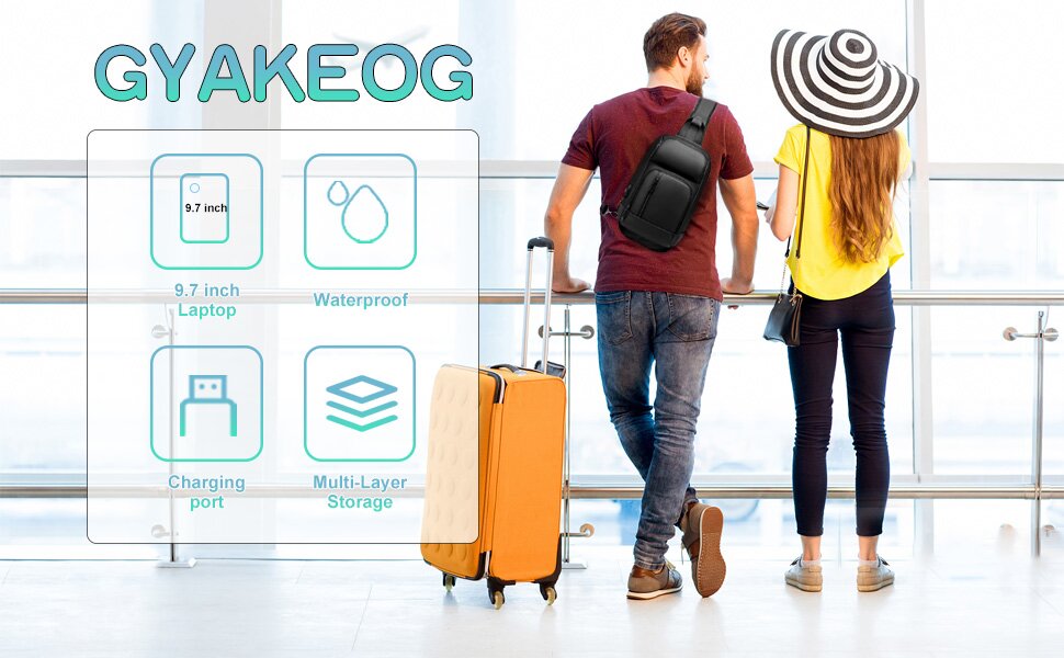Чоловіча нагрудна сумка GYakeog Crossbody Bag: водонепроникна, з USB-зарядкою, для роботи, подорожей, велоспорту та піших прогулянок - чорна