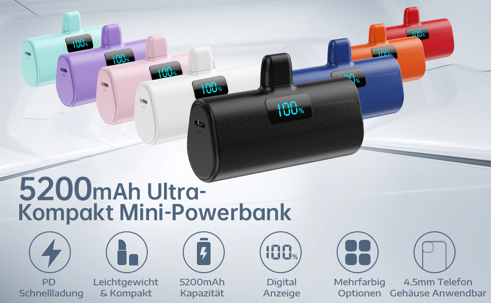 Портативний зарядний пристрій (Power Bank) 5200mAh з дисплеєм LCD для iPhone, Android. Швидка зарядка 20W PD 4.0A. Компактний, чорний