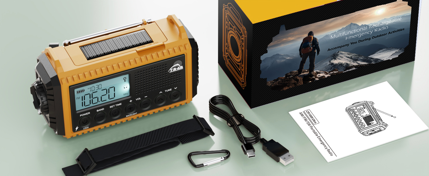 Радіоприймач Kurbelradio 12000mAh з сонячною панеллю та ручкою, AM/FM/SW, USB-зарядка, ліхтарик, SOS-сигнал, для кемпінгу та надзвичайних ситуацій, зелений