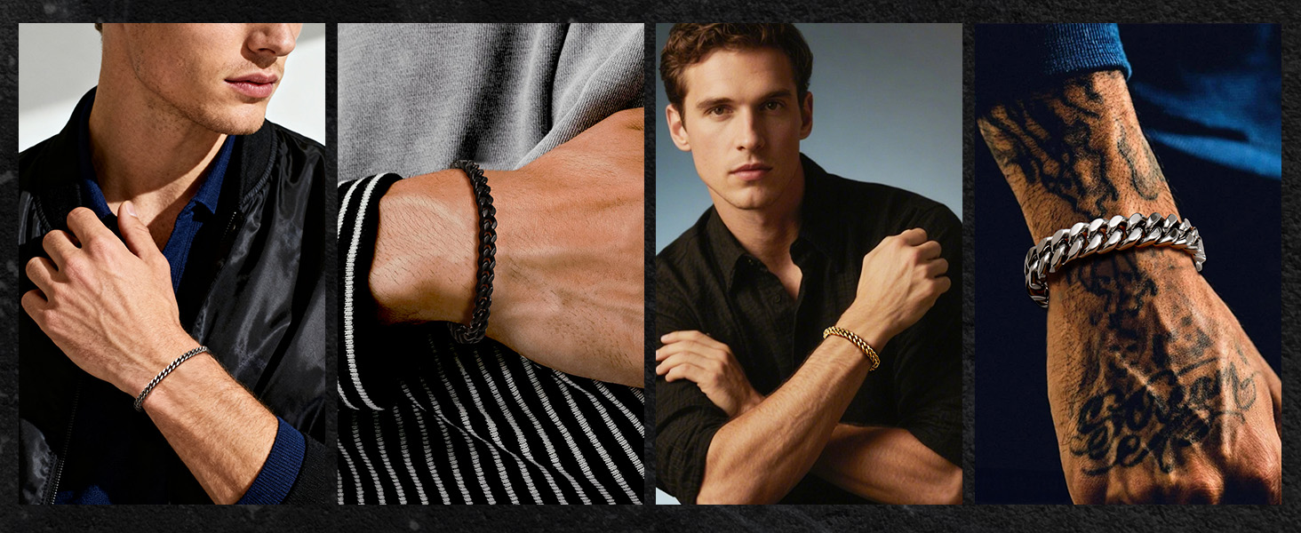 Чоловіча ланцюжок-панцир Miami Bestyle з подарунковою коробкою, 5/7/9/12.5 мм, 19/21/23 см, золото/чорний