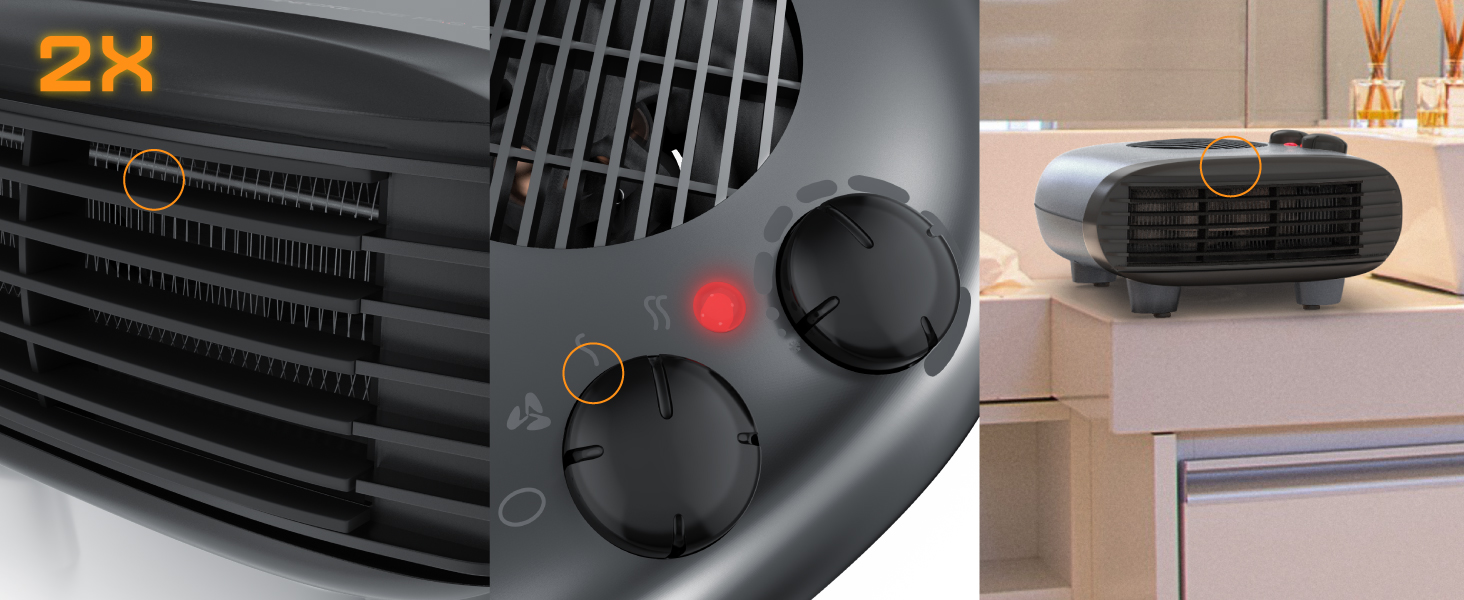 Електричний обігрівач Brandson Heizlüfter 2000W з термостатом, 3 режими потужності, енергоефективний та тихий, захист від перегріву (Cool Grey)