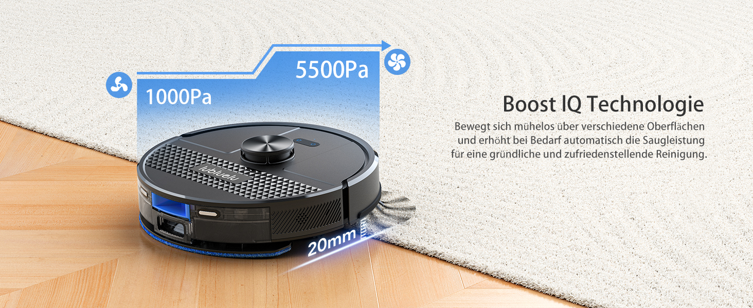 Робот-пилосос Lubluelu SL68 з функцією миття, 5000Pa, лазерна навігація, 54dB, анти-сифон, 150 хв роботи, керування через додаток, 24 зони заборони, чорний