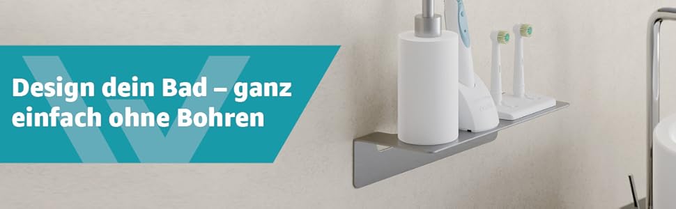 WEISSENSTEIN Badablage without Drilling from Stainless Steel - Self-Adhesive Shelf for the Bathroom - 14 x 9.5 x 5 cm (24 cm, Silver)