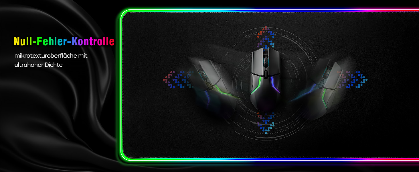 Килимок для миші гімнастичний Gimars RGB, XXL 800x300x5 мм, вологостійкий, з підсвічуванням 12 LED, чорний