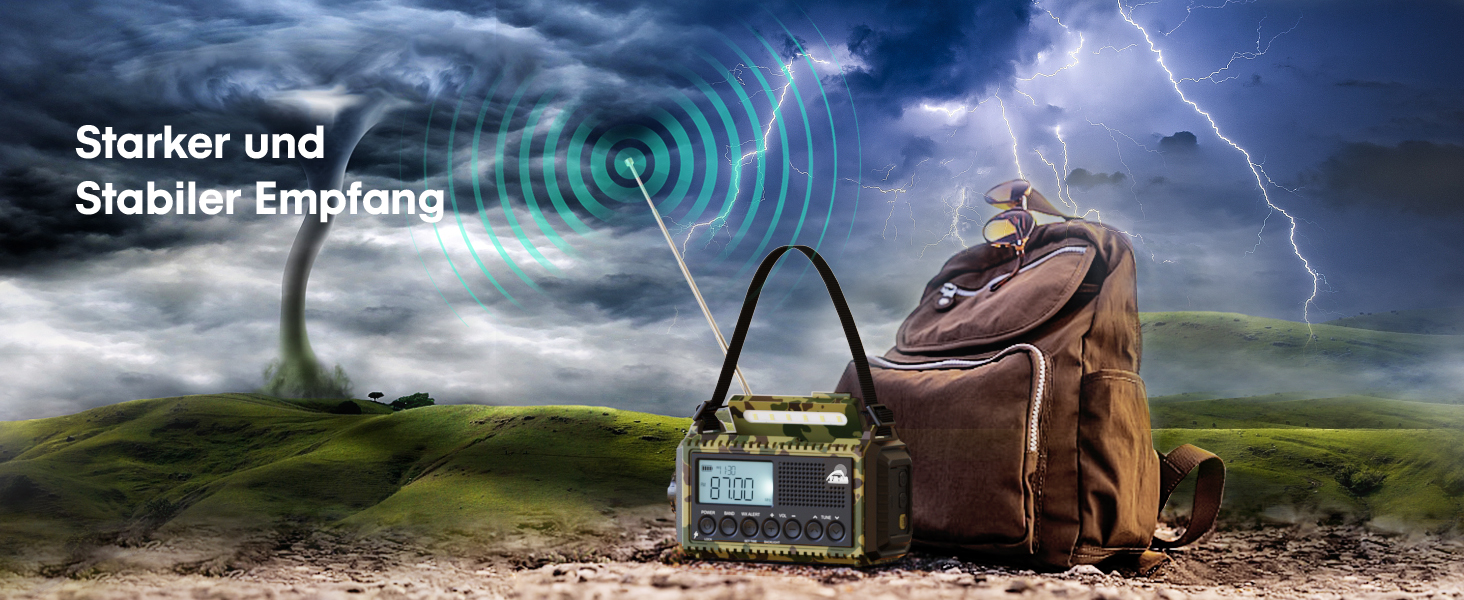 Радіо Kurbelradio на сонячній батареї та з ручкою, 12000mAh, AM/FM/SW, USB-зарядка, SOS-сигнал, ліхтарик, для кемпінгу та надзвичайних ситуацій, зелений камуфляж
