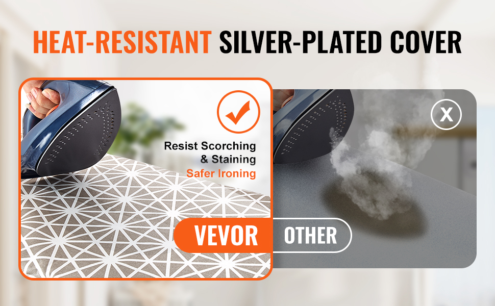 Гладильна дошка з парогенератором VEVOR, 2 шт., з підставкою для праски, розкладний стіл з 4 шарами, 1100 x 334 мм, 7 рівнів висоти (715–915 мм), вантажопідйомність 20 кг, бежевий