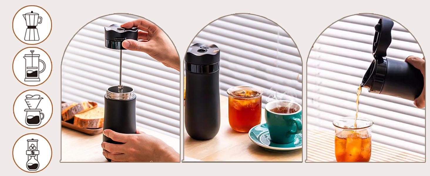 Френч-прес для кави та чаю, нержавіюча сталь, термокружка з фільтром, чорний