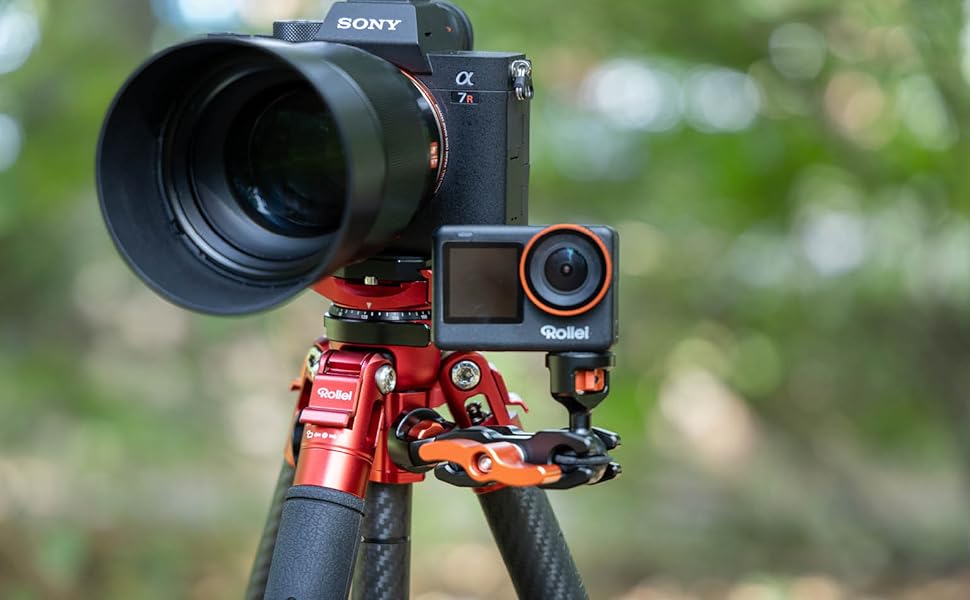 Карбоновий штатив для відео Rollei Easy Traveler: навантаження 4,5 кг, висота 164 см, ультралегкий та компактний, червоний