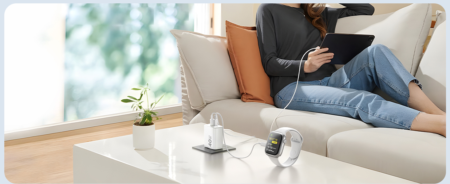 Зарядний пристрій USB-C 40W 2Port для iPhone 17 Pro Max/Pro/15 Plus, iPad Pro/Air, кабель 2м Orange