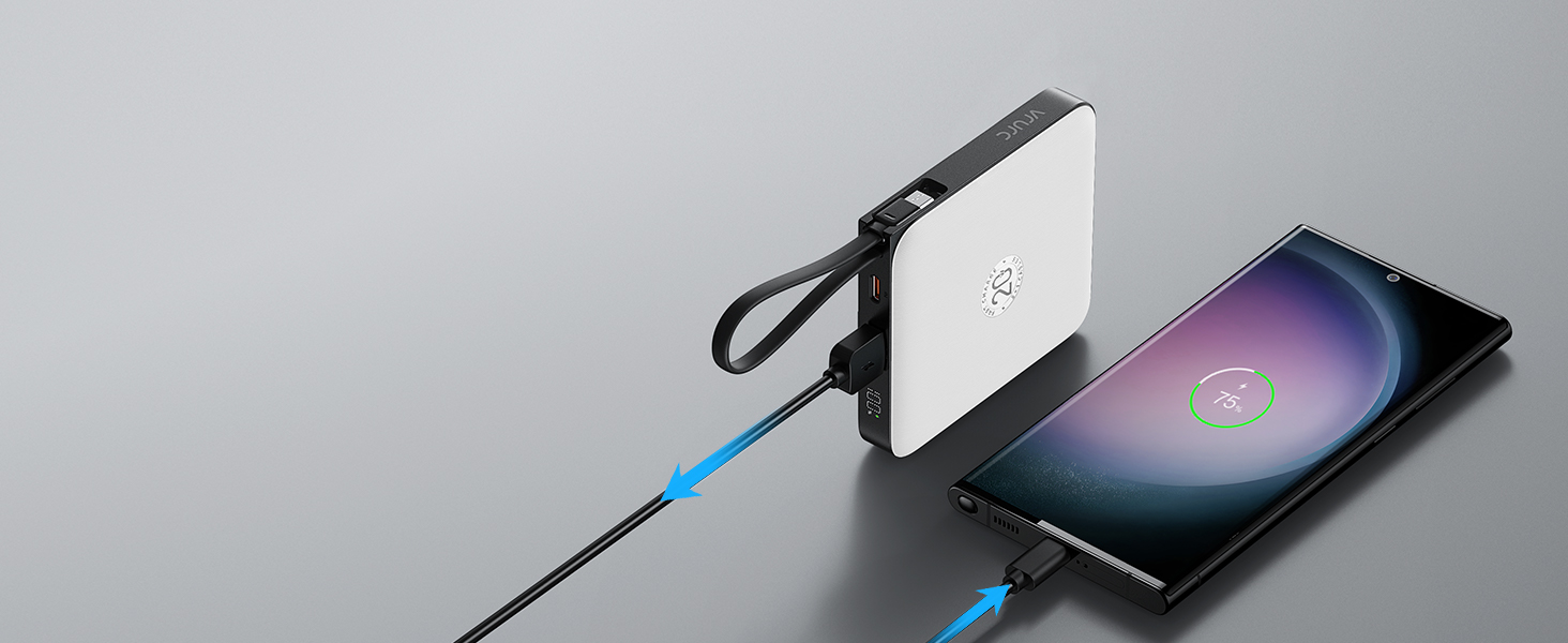 Power Bank VRURC 10000mAh з кабелем: компактний акумулятор USB-C, 22.5W, LED-дисплей, сумісний з iPhone та Huawei (зелений)