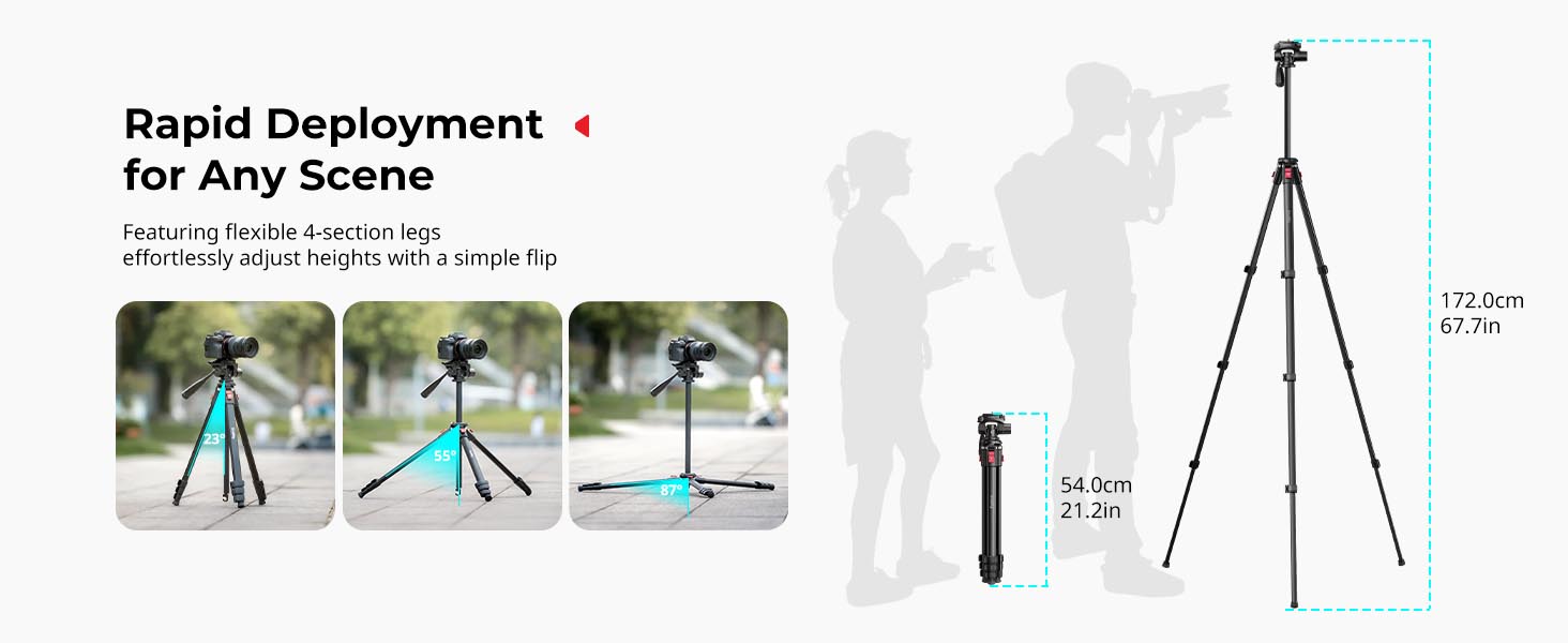 Алюмінієвий штатив для камери та смартфона SmallRig AP-30, компактний дорожній трипод з тримачем для телефону та сумкою, висота 172 см, навантаження до 5 кг, для влоггінгу та стрімів — 5474