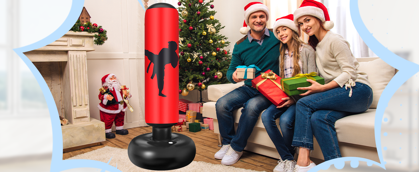 Боксерський мішок для дітей Ninonly з рукавичками та насосом. Ідеально для дому, вулиці, спортзалу від 6 років. Червоний.