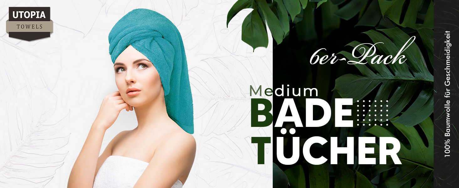 Набір банних рушників Utopia Towels 100% бавовна, 6 шт, 60x120 см, м'які та гігроскопічні рушники для душу та басейну (Бірюзовий)
