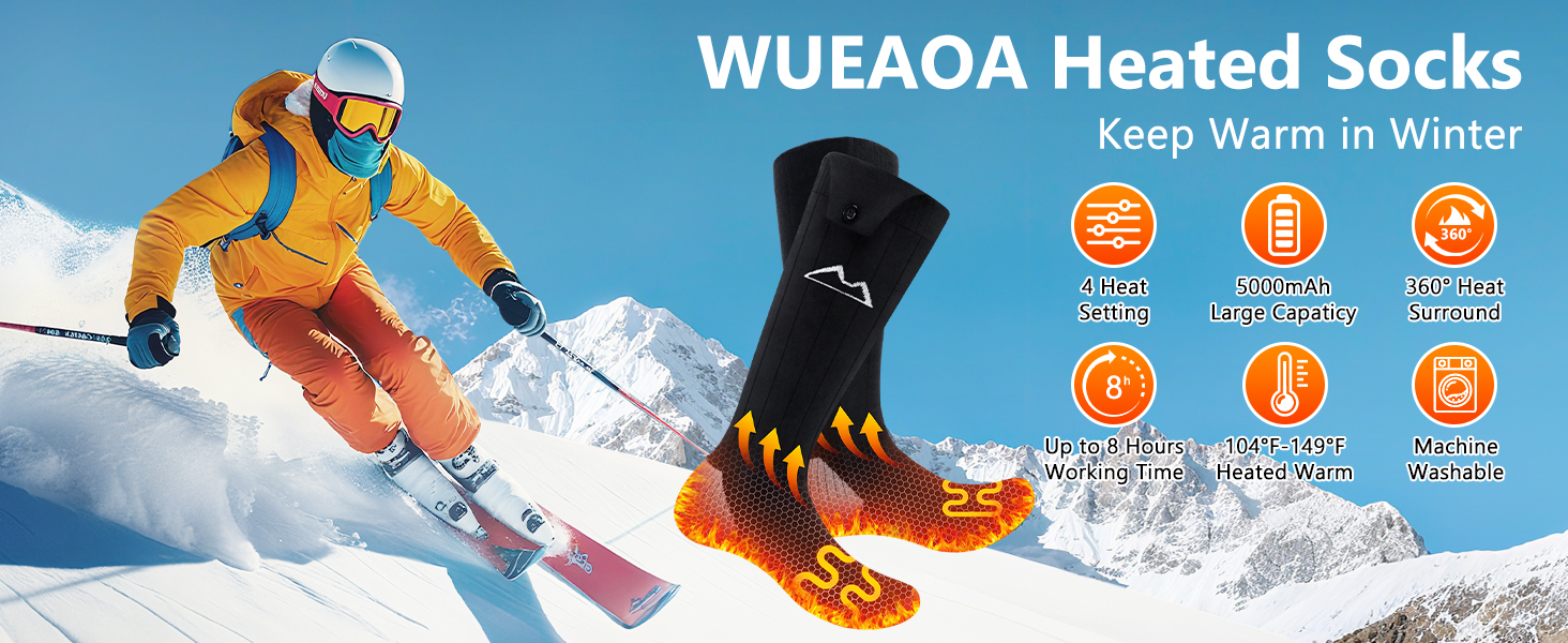 Гріючі шкарпетки з акумулятором для чоловіків та жінок, машинного прання, ідеально підходять для полювання, катання на лижах, піших прогулянок (KomfortPlus Pro Schwarz, Y-08)