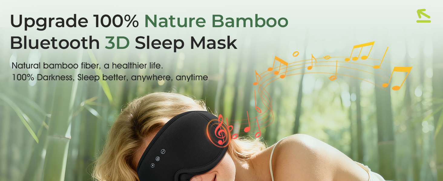 Сплющена маска для сну Musicozy з навушниками, бамбукова тканина, Bluetooth v5.4, 3D дизайн, для тих, хто спить на боці, з мікрофоном, чорна
