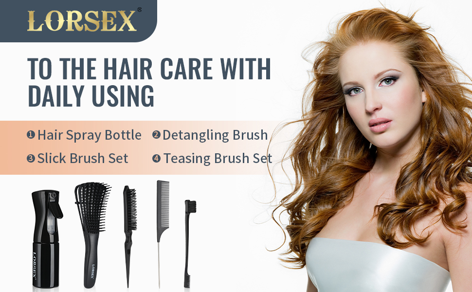 Набір гребінців для волосся з пульверизатором 200 мл: розпушувач, накручувач, двосторонній гребінь (чорний)