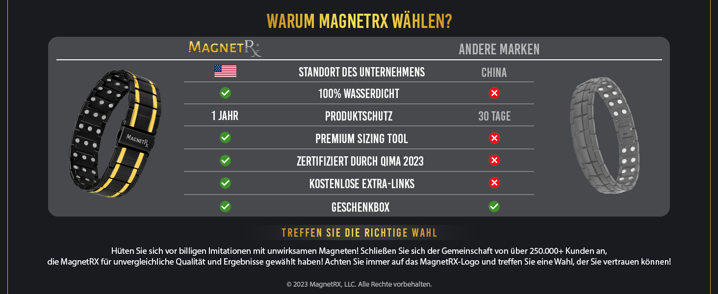 Браслет-магнітотерапія MagnetRX® Titan для чоловіків – браслет з титану з потрійною силою магнітів, регульована довжина, якісна застібка (Чорний/Золотий)