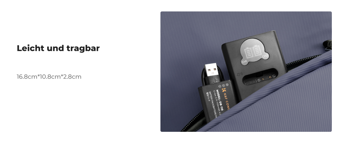 Акумулятор K&F CONCEPT DB-110 1100mAh 2 шт. з зарядним пристроєм Dual Slot, сумісний з Ricoh GR III, GR IIIx, Theta X, WG-6, G900 II, G900SE II, Olympus TG7/6/5/4