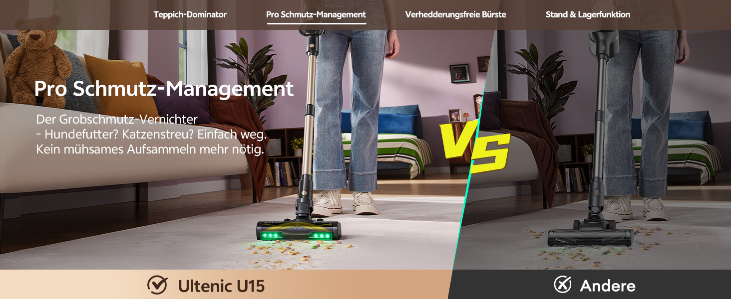 Бездротовий пилосос Ultenic U15 з акумулятором, 50000Pa, 580W, 65хв, GreenEye, антизаплутувальна щітка, телескопічна труба, для килимів, твердих поверхонь та шерсті тварин, золотий