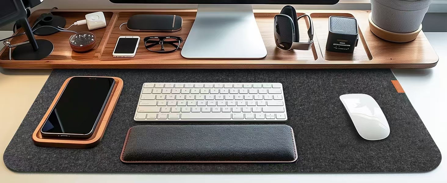 Підкладка на стіл з фетру | 100x40 см | Нековзна килимок для миші | Великий килимок для столу | Захист столу для офісу та дому (темно-сірий)