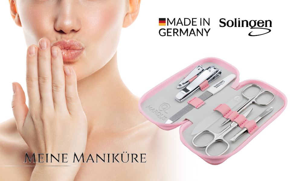 Набір для манікюру marQus Solingen (7 шт.) - Німецька якість, з еластичною шкіряною косметичкою, з запатентованою скляною пилочкою для догляду за руками та ногами
