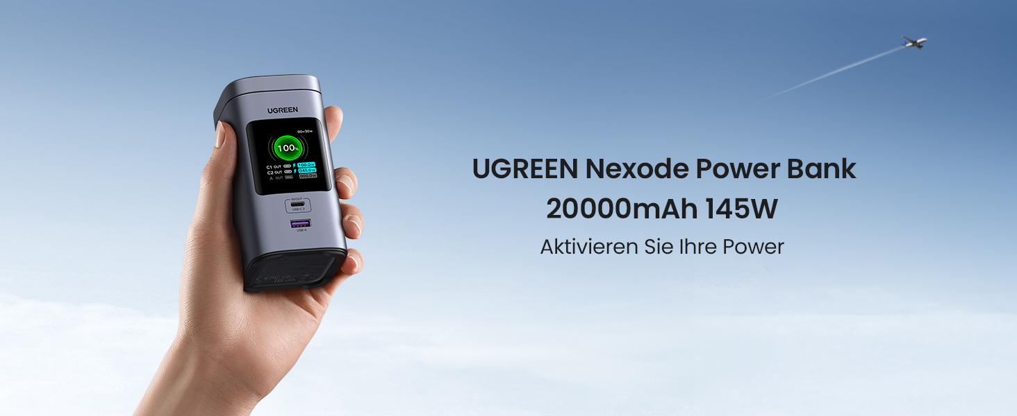 Power Bank UGREEN Nexode 20000mAh 145W з Qi2, 15W бездротовою зарядкою та TFT дисплеєм, сумісний з iPhone 16/15, MacBook