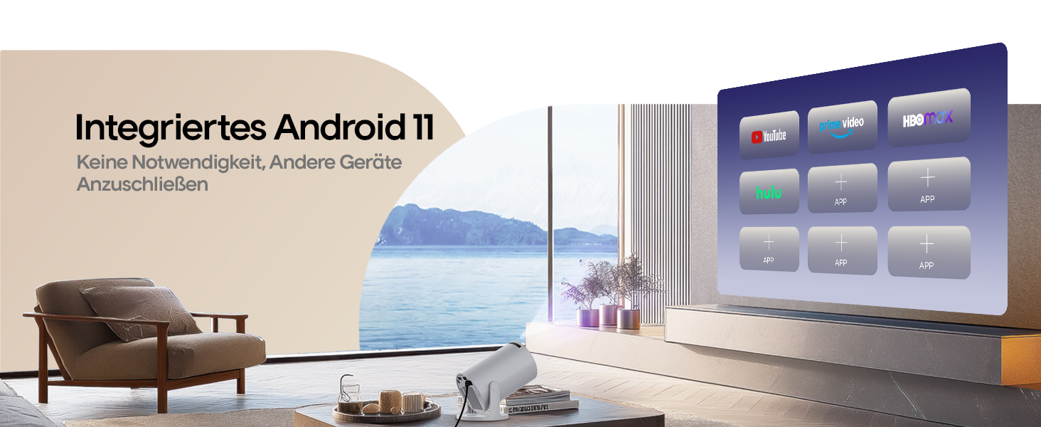 Міні проектор Beamer 4K Android 11, Smart проектор 5G WiFi 6 BT 5.4, Full HD 1080P, 200ANSI, 8000 люмен, Автоматичне виправлення трапецеїдальних спотворень (Сірий), Ручне фокусування