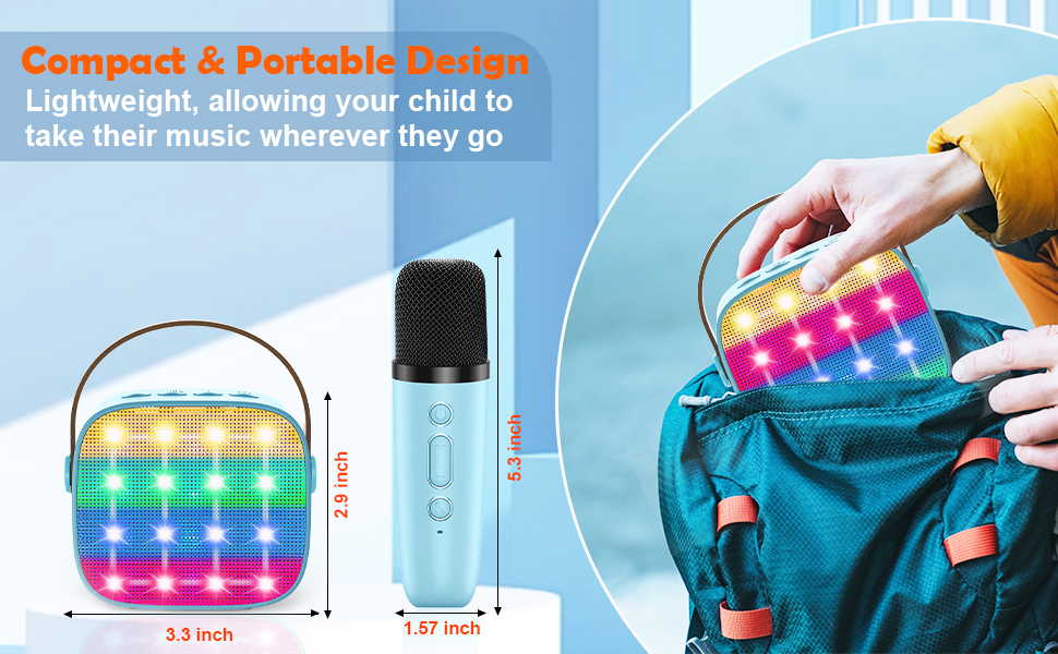 Дитяча караоке-машина з 2 мікрофонами, Bluetooth, світлові ефекти, для дітей 3-12 років