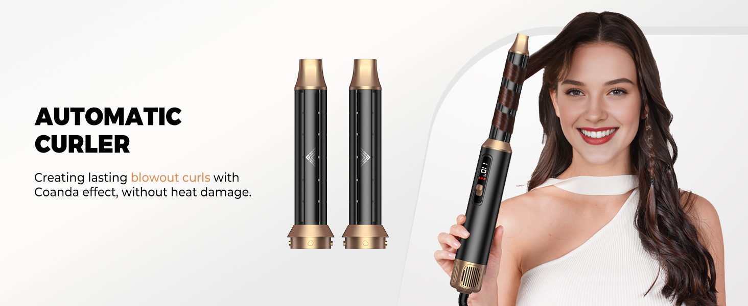 OKWRAP Haarstyler 5-в-1: Airbrush з LCD, Набір для укладки волосся, Фен з насадками, Випрямляч, Локони, Чорний