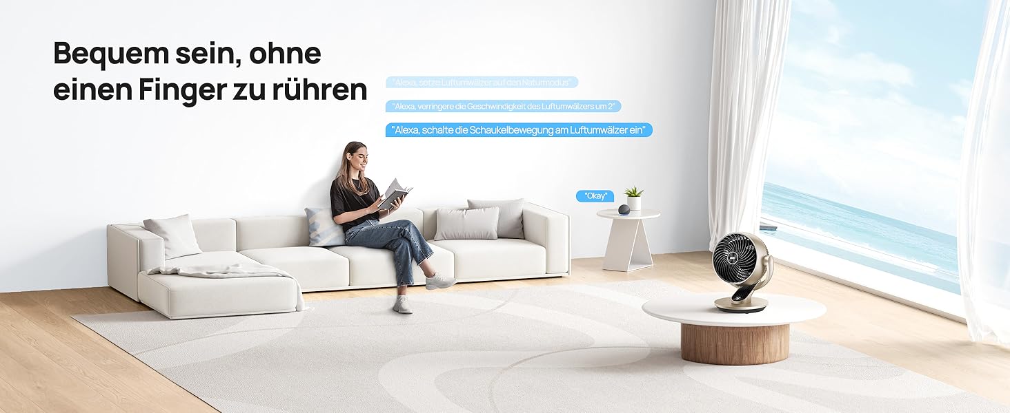 Dreo Lynx S Gold: Тихий розумний вентилятор для дому та офісу, 21 м, 4 швидкості, 5 режимів, таймер 12 год, осциляція