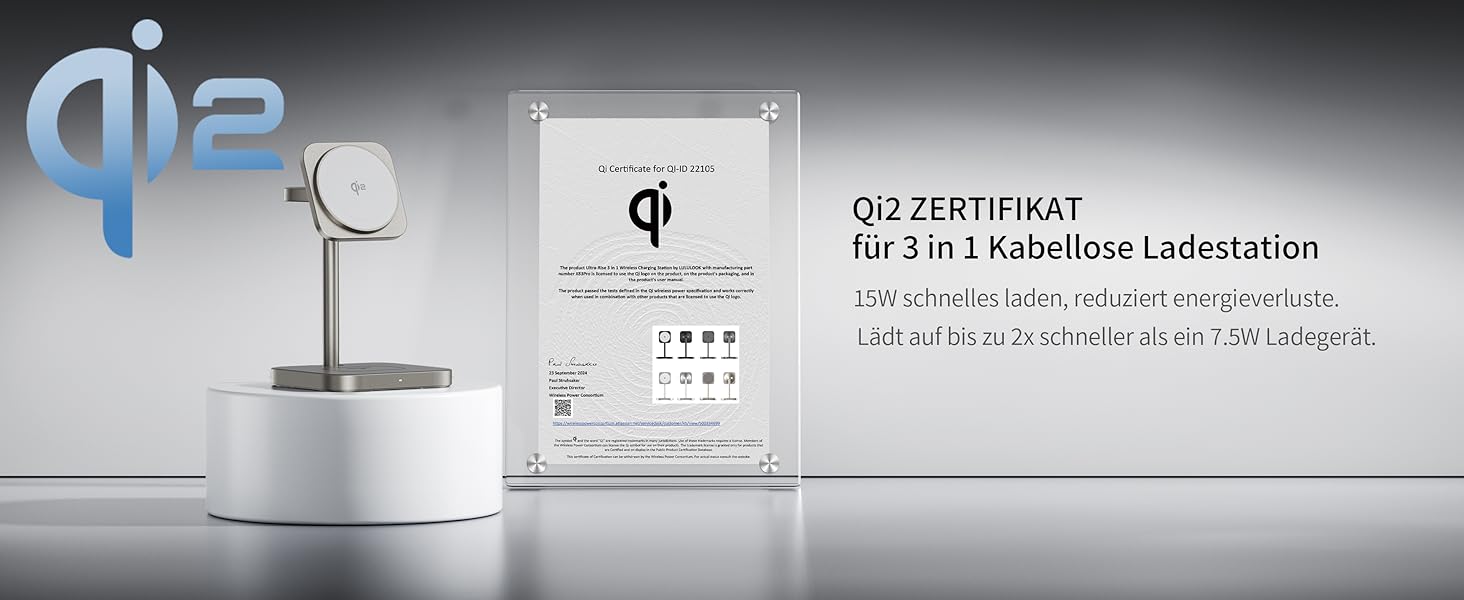 LULULOOK Qi2 Magsafe Зарядна станція 3 в 1 з алюмінію для Apple Watch та iPhone: 15W швидка зарядка для iPhone 17 Pro Max/Pro/Air/17, 5W для Apple Watch Ultra, AirPods. Титан.