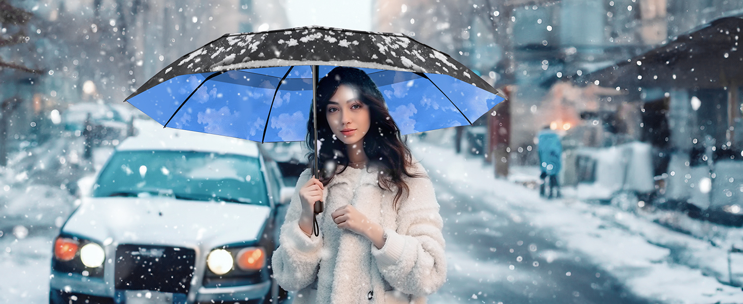 TECKNET Автоматичний парасолька-тростина, штормостійкий, легкий у відкриванні та закриванні, синій та білий