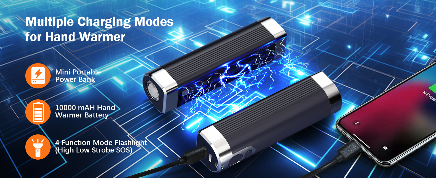 Електричний грілка для рук 2 шт., 10000mAh, USB, 3 рівні нагріву, чорний - для жінок, чоловіків, сім'ї, кемпінгу