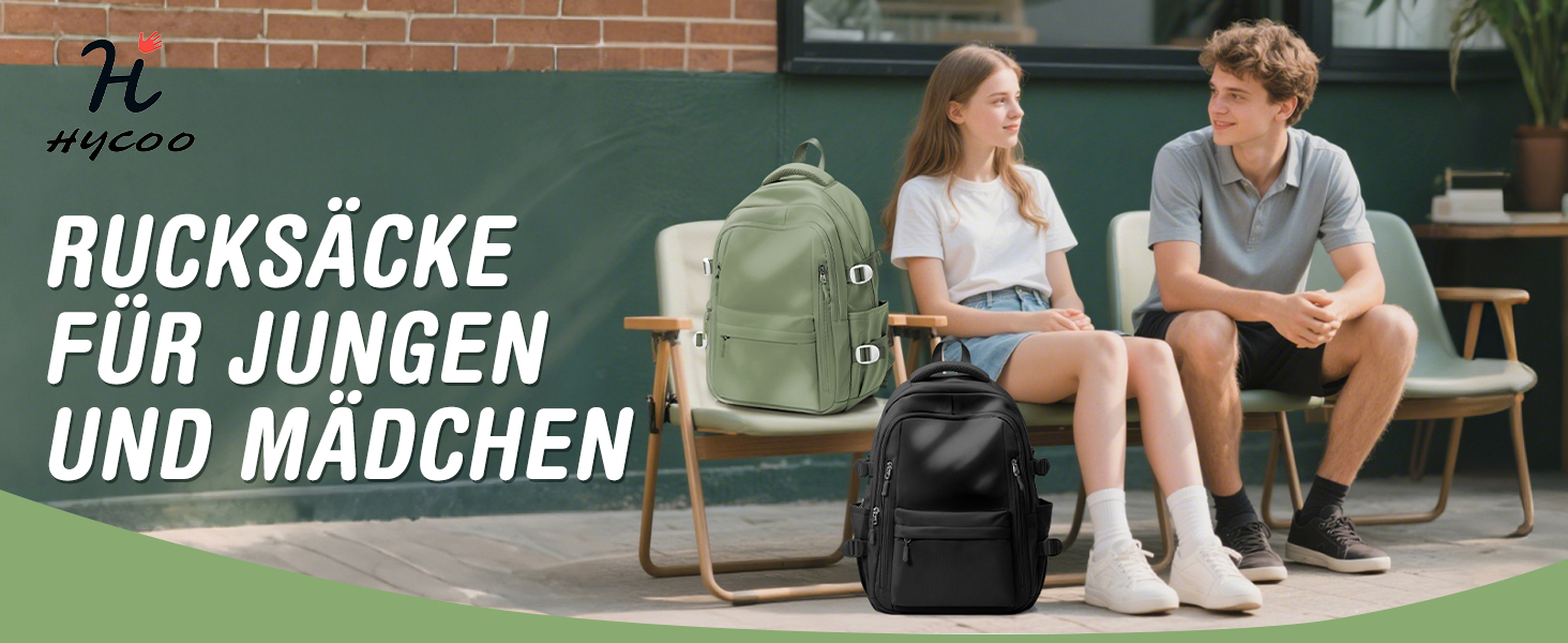 Шкільний рюкзак HYC00 для дівчаток та хлопчиків-підлітків, водонепроникний, для ноутбука 14 дюймів, зелений M4