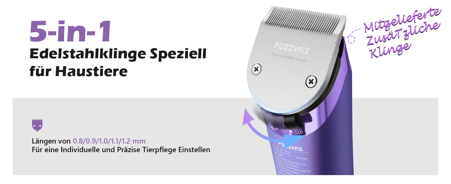 Професійна машинка для стрижки собак з запасним лезом, 5-в-1, фіолетовий колір